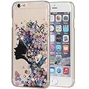 KC Back Cover for Apple iPhone 6s & iPhone 6, Thin 3D Printed Girl Flower Face with Crystals Case (Transparent Soft Silicone)