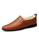 Zapatos de cuero transpirables antideslizantes para hombres Mocasines casuales de hombre Softsole (Marrón Forro de cuero)