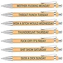 Lestp 7Pcs Funny Work Pens for Adults Funny Sarcastic Gifts Funny Bamboo Pens Swear Word Daily Pen Set Seven Days of The Week Pens The Office Gifts for Women Men Coworkers Funny Desk Accessories