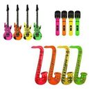 Inflatable Music Instruments Guitar Microphone Saxophone Neon Blow Up Lot 2 Each