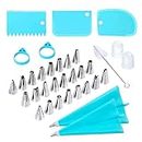 34PCS Cake Decorating Supplies Kit Stainless Steel Tips and Piping Bags with Icing Scraper Pastry Bag Ties Reusable Coupler Send Cleaning Brush for DIY Cupcake Baking