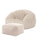 icon Kingston Cord Bean Bag Chair and Pouffe, Stone Beige, Large Lounge Chair Bean Bags for Adult with Filling Included, Jumbo Cord Adults Beanbag, Boho Room Decor Living Room Furniture