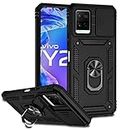 SEEKO Case for Vivo Y21 / Vivo Y21s / Vivo Y33s, Heavy Duty Hard Tough Silicone TPU Dual Layer Hybrid Shockproof Cover, with Slide Camera Cover and Ring Kickstand - Black