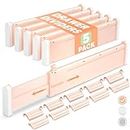 HiYZ Expandable Drawer Dividers with Inserts - Adjustable Drawer Organizers Separators for Kitchen, Bedroom, Dresser, Office, 5 Long Dividers(12.6-22.8 IN) with 10 Inserts(3.9-7.1 IN) - Pink
