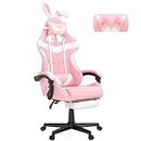 Soontrans Pink Gaming Chair with Footrest,Lovely Bunny Computer Gamer Chair,Gamer Desk Chair for Granddaughter,Sister,Girlfriend,Wife and Love (Pink)