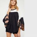 Free People Tops | Free People Friday Fever Bohemian Flowy Sleeve Black Top Xs | Color: Black/White | Size: Xs