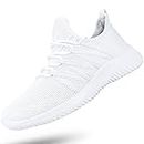 Feethit Womens Slip On Running Shoes Non Slip Walking Shoes Lightweight Gym Workout Shoes Breathable Fashion Sneakers, All White, 10