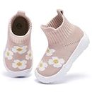 MORENDL Baby Sock Shoes Toddler Walking Shoes Infant Slippers Boys & Girls Non-Slip Sneakers Beige/Flower 12-15 Months