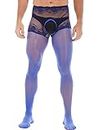 TiaoBug Men's Lace Patchwork Crotchless Pantyhose Sheer Closed Toes Stretchy Tights High Stockings Hosiery Underwear Royal Blue X-Large