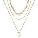 Turandoss Gold Layered Necklaces for Women - 14K Gold Plated Handmade Multilayer Bar Pearls Coin Disc Moon Butterfly Medallion Adjustable Dainty Layered Choker Necklaces for Women Jewelry, Metal
