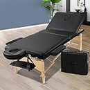 Zenses Massage Table Wooden 60cm Black Portable, Massages Therapy Bed, Folding Headrest 3 Fold Rectangle Chairs Beauty Spa Waxing Beds Bounes Cover Covers Carry Bag