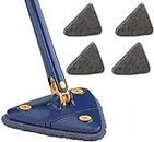 Ckurityn 360 ° Adjustable Rotating Cleaning Broom,Triangular mop,Automatic Water Compression,Replaceable Cleaning Cloth.Used to Clean Kitchens,Walls,Ceilings,and Corners. (Blue+4 Cloth)