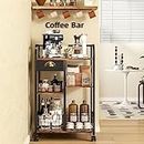 keomaisyto Coffee Bar with Wheels, Mobile Coffee Table with Storage Drawer, 4-Tier Adjustable Coffee Cart, Rustic Wood Coffee bar Station for Kitchen/Entrance/Living Room/Dining Room
