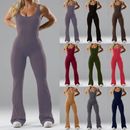 Womens Bodycon Jumpsuit All In One Leotard Unitard Yoga Gym Romper Flared Pant