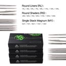 200 pc Sterile Tattoo Needles Kit Steel Round Liner Shader Varied Sizes Supplies
