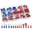 QTEATAK 140Pcs Assorted Full Insulated U-Type Fork Red/Blue Terminal Set Electrical Wire Cable Crimp Spade Ring Connector Assortment Kit