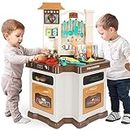 Kids Kitchen Playset with 44 PCS Accessories, Play Kitchen Set for Toddlers, Pretend Play Food Toys, Play Sink, Cooking Stove with Steam, Indoor/Outdoor Playset for Boys Girls Ages 3 4 5 6 7 8 (Browm)