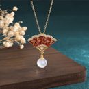 Dije Collar Colgante de Cristal de Jade Cadena Enchapado en Oro 18K Ventilador Piedra Preciosa Dolorosa