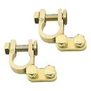 CGEAMDY 2 Pack of 2 Brass Battery Terminals Connectors, Car Battery Terminals Battery Clamps Set Pole Clamps, Positive & Negative Copper Cable Terminals Connectors Top Post Clamp Truck Van Marine