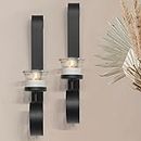Art Maison Black Wall Sconce Candle Holder, Glass & Metal Wall Decor for Living Room, House Sconce 2"x12", Hanging Candle Sconces Wall Decor Set of 2