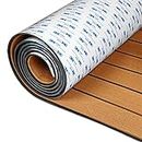 OCEANBROAD Self-Adhesive 48''x16.8'' Boat Flooring with 3M Adhesive Backing EVA Foam Boat Decking Faux Teak Marine Non-Slip Sheet for Jon Motor Boats Yacht Helm Pad Floor, Brown with Black Seam Lines
