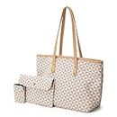 Women's Shoulder Bags Satchel Handbags Fashion Checkered Wallet Tote Bag Shoulder Bag Top Handle Satchel Purse Set 3pcs, White