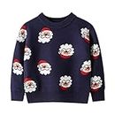 New Year Baby Clothes Knitwear Toddler Boys Girls Sweaters Autumn/Winter Christmas Print Christmas Indoor/Outdoor Tops (Navy, 6-7 Years)