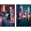 Japan Art Poster Set of 2 - Japanese Print Artwork on Canvas Roll - Tokyo Anime Wall Art Picture Gift - Preppy Night City Wall Decor Poster for Room Aesthetic Bedroom Kitchen Living UNFRAMED 11x14