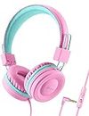 iClever Kids Headphones for School with Microphone - 94dB Volume Control, Wired Headphones for Kids Girls Boys, Adjustable Foldable On-Ear Headphones for Online Learning/iPad/Tablet/Travel, Pink
