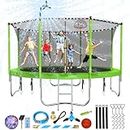 Lyromix Upgraded 12FT Trampoline for Kids and Adults, Large Outdoor Trampoline with Stakes, Light, Sprinkler, Backyard Trampoline with Basketball Hoop and Net, Capacity for 5-8 Kids and Adults