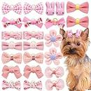 Mruq pet 20pc Light Pink Small Dog Hair Bows with Rubber Bands, Bulk Puppy Dog Hair Bows, Mix Handmade Cute Dog Gooming Flower Ball Bowknot Top Knot for Holiday Daily Yorkie Dog Hair Accessories