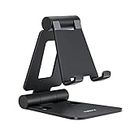 Nulaxy Dual Folding Cell Phone Stand, Fully Adjustable Foldable Desktop Phone Holder Cradle Dock Compatible with Phone15 14 13 12 11 Pro Xs Xs Max Xr X 8, Nintendo Switch, All Phones - A4 Black