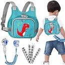 Toddler Harness Leash + Anti Lost Wrist Link, Accmor Dinosaur Baby Harnesses with Kids Leashes for Boys, Cute Child Walking Anti-Lost Holder Bracelet Strap Tether for Outdoor Keep Kid Close (Blue)