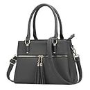 KKXIU Triple Compartment Purses and Handbags for Women Top Handle Satchel Shoulder Ladies Bags with Tassel (D-Grey)