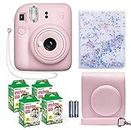 Fujifilm Instax Mini 12 Instant Camera Blossom Pink + Fuji Film Value Pack (40 Sheets) + Shutter Accessories Bundle, Incl. Compatible Carrying Case, Quicksand Beads Photo Album 64 Pockets