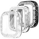 Fullife 3 Pack TPU Bumper for Fitbit Versa 2, Crystal Diamond Bling Cases HD Full Protective Case Cover Scratch Resistant Shock Absorbing for Versa 2 Smartwatch Accessories, Black/Silver/Clear