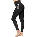 neppein Yoga Pants with Pockets,High Waist Tummy Control Stretch Gym Workout Running Leggings,Fitness Sports Tights for Women Black L