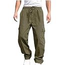 Ozmmyan Mens Casual Dungaree Pants Elastic Drawstring Cargo Pants Lightweight Relaxed Fit Cotton Workout Sweatpants Workwear Mens Lounge Pants Pantalones Hombre Cortos Army Green
