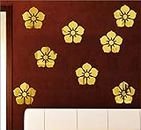 Wall1ders Same Size Flowers, Mirror Stickers for Wall, Acrylic Stickers, Wall Mirror Stickers, Wall Stickers for Bedroom, Hall, Home Offices (Gold) - Pack of 8