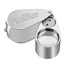 SCHUBERT 40X Full Metal Illuminated Jewelry Loop Magnifier,Pocket Folding Magnifying Glass Jewelers Eye Loupe with LED and UV Light(LED Currency Detecting/Jewlers Identifying Type Lupe)