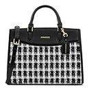 Miraggio Regina Tweed Black Checkered Handbag with Adjustable & Detachable Sling/Crossbody Strap (Black)
