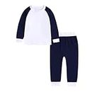 Toddler Elastic Waist Outfits Set Kids Outfit Soft Cotton Warm Crewneck Long Sleeved Round Neck Floral Suit Clothes Set For Boys Girls (Navy, 4-5 Years)