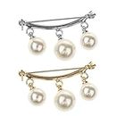 KLIVE Artificial Pearl Brooch Pins, Sweater Shawl Clips Pearls Brooch Safety Pins for Girls Women Dresses Clothing Decoration Accessories(2Pcs)(Collar Clip)