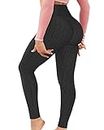 AIMILIA Butt Lifting Anti Cellulite Leggings for Women High Waisted Yoga Pants Workout Tummy Control Sport Tights Black