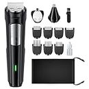 Beard Trimmer Hair Clipper for Men, All-in-One Men’s Grooming Kit with Cordless Rechargeable Hair Trimmer Nose Trimmer Electric Shaver, Stainless Steel Blades for Painless Facial & Body Hair Removal