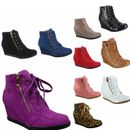 Women's Fashion Trendy  Ankle  Wedge Lace UP Sneaker Booties  Shoes NEW