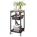 Fyzeg 3-Tier Rolling Cart, Metal Utility Cart with Wooden Shelf and Drawer, Multifunctional Organization Storage Cart with Lockable Wheels for Home, Kitchen, Bedroom, Bathroom, Office