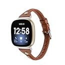 intended for Fitbit Versa 3 Bands Women&Men Genuine Leather Replacement Wristbands Handmade Watch Band intended for Fitbit Sense &Versa 3 Accessories (Brown)