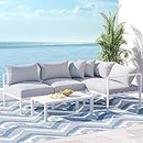 Gardeon Outdoor Sofa Aluminum 4 Seater Lounge Setting Table and Chairs, Patio Furniture Modular Set Garden Deck Pool Backyard, Weather-Resistant Cushions White