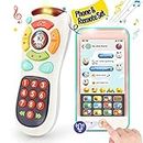 Monlekids Toys for 1 Year Old Boys - 2PCS Baby Cell Phone Toy & Remote Pack, Baby Toys 12-18 Months with Music and Light, Baby Toys 6-12 Months Educational Kids Phone , 1 Year Old Boy Girl Gifts